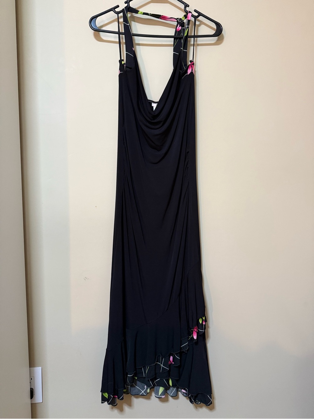 Black halter dress with floral details